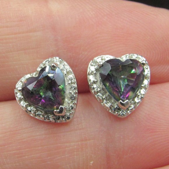 Jewelry - Sterling Mystic Quartz & Diamond Chip Earrings